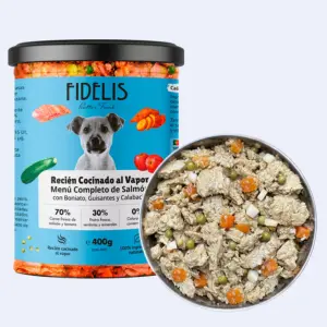 FIDELIS. Salmon Con Boniato, Guisantes y Calabacin.
